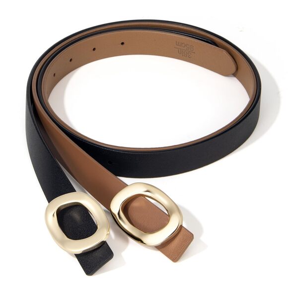 2357 Womens Belt Leather Skinny Thin Waist With Gold Oval Buckle main image 5